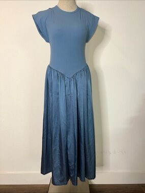 Ancosti Blue Midi Dress with Gathered Skirt